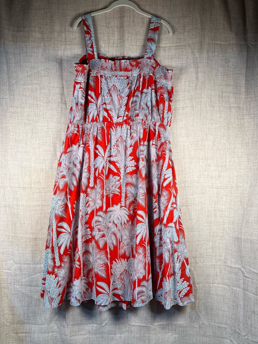Talbots Dress Tropical Cotton Midi Red Blue Palm Tree Vacation women's 16W NWT - Picture 2 of 11